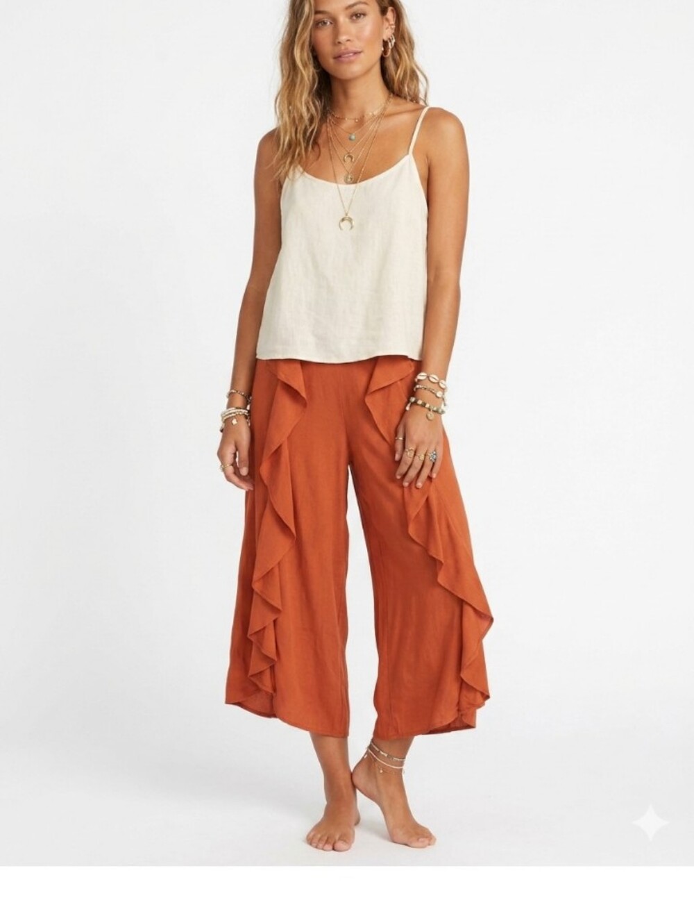 Ruffled Orange Capri Pants